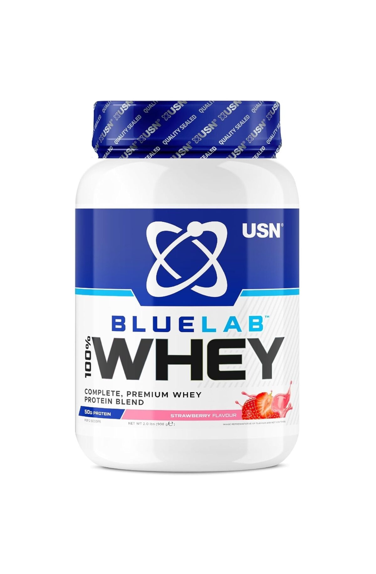 USN BLUELAB STRAW 908G USN BLUELAB 100% WHEY 908GR STRAWBERRY - Image 1