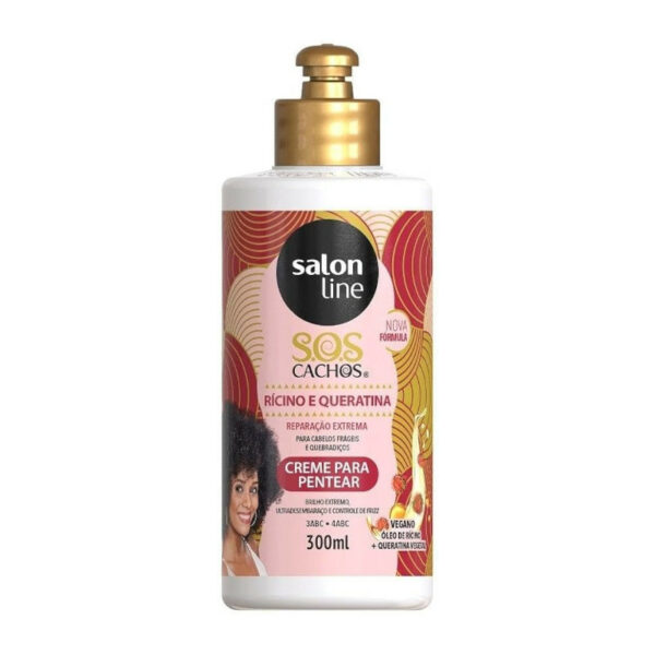 Salon Line - S.O.S Cachos - Rícino e Queratina - Reparação Extrema - Creme Para Pentear - Brilho Extremo  300ml