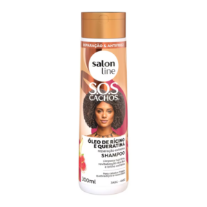 Salon Line - S.O.S Cachos - Rícino e Queratina - Reparação Extrema - Shampoo - 5em1 - Limpeza Hidratante e Nutritiva, Reconstrução, Forca e Brilho Extremo  300ml